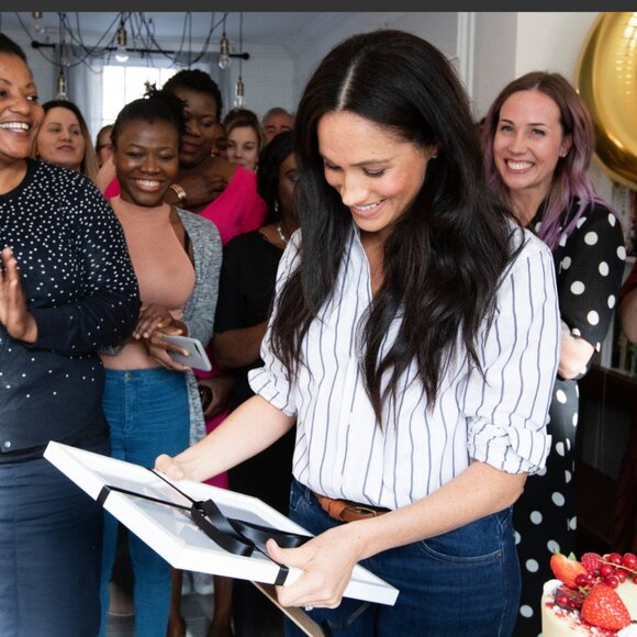 RALPH LAUREN White with Blue Stripes Button Down Blouse SIZE S - Picture 2 of 5